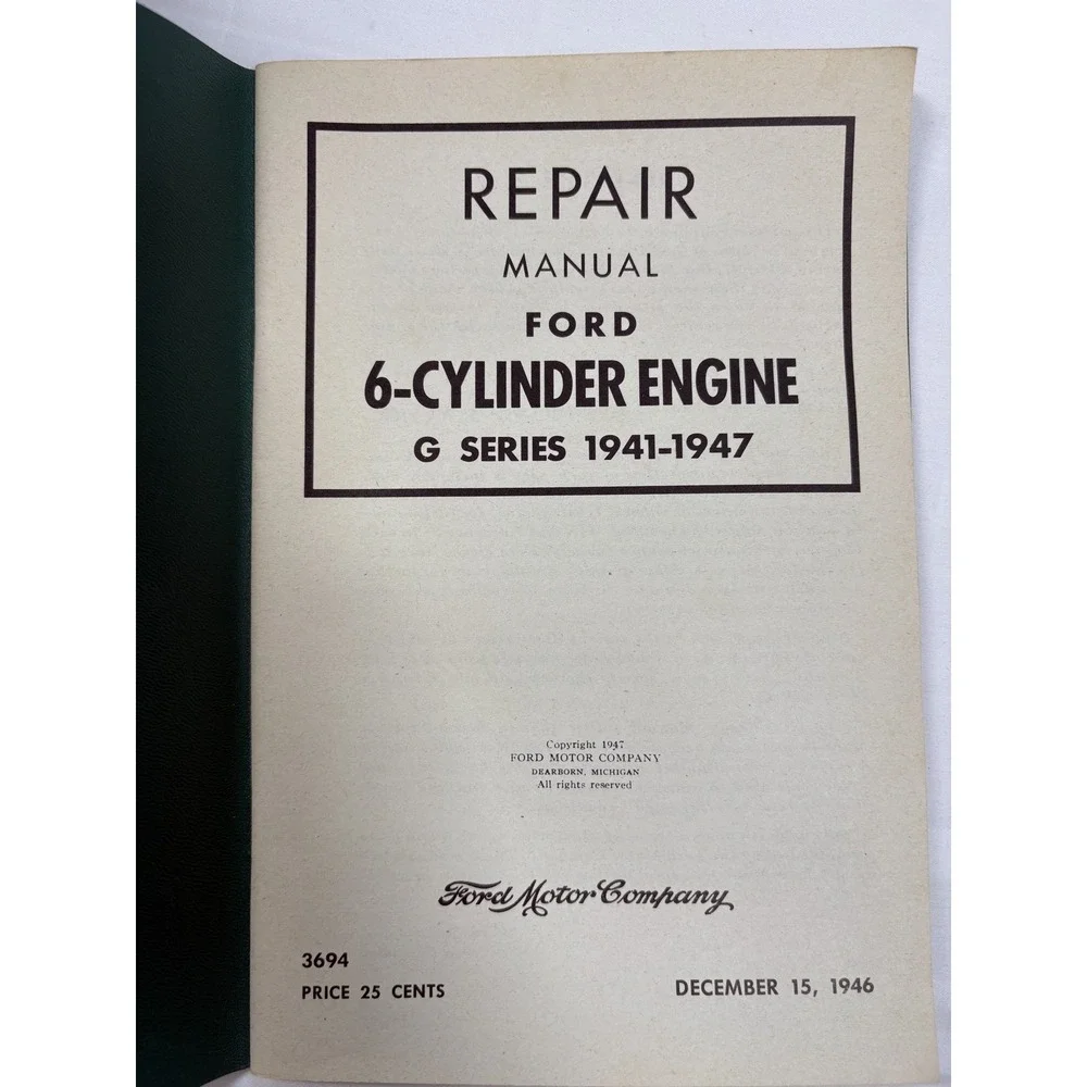 Repair Manual Ford 6-Cylinder Engine G Series 1941-1947 vintage